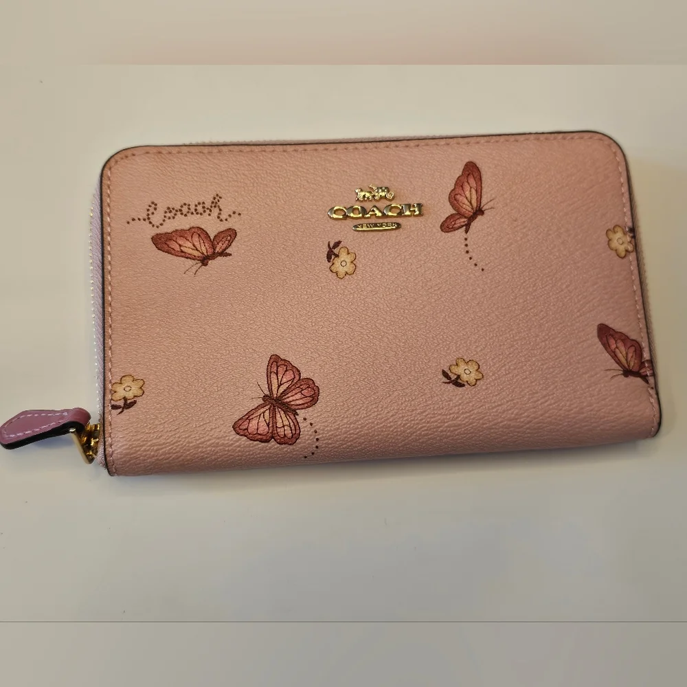 Coach Pink Butterfly Zip Around Wallet - Picture 3 of 9